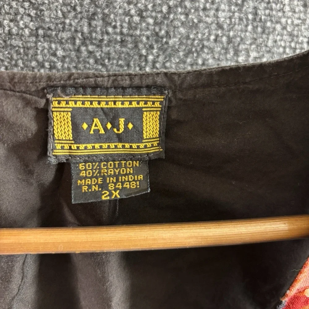 Vintage AJ Vest Womens 2X Black Beaded Retro 90s Boho Grunge